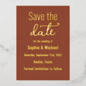 Invitation En Aluminium Mariage Brown Enregistrer la date Terracotta Boho (Recto)