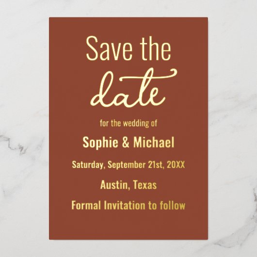 Invitation En Aluminium Mariage Brown Enregistrer la date Terracotta Boho (Recto)