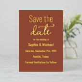 Invitation En Aluminium Mariage Brown Enregistrer la date Terracotta Boho (Debout devant)