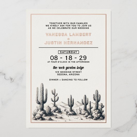 Invitation En Aluminium Mariage Cactus Décontracté (Recto)