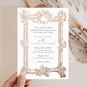 Invitation En Aluminium Mariage Cadre de Feuille de Rose Ornemental Élégan