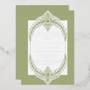 Invitation En Aluminium Mariage Cadre de Flourish Vert Olive Français