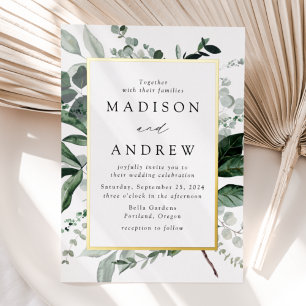 Invitation En Aluminium Mariage Cadre Doré à Verdure Abondante