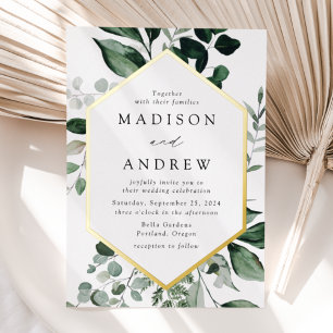 Invitation En Aluminium Mariage Cadre Doré à Verdure Abondante