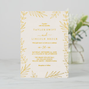 Invitation En Aluminium Mariage Cadre Feuille Minimal Or & Ivoire