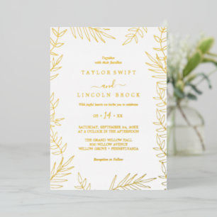 Invitation En Aluminium Mariage Cadre Feuille Minimaliste   Or Feuille 