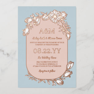 Invitation En Aluminium Mariage cadre floral blanc et or rose Dove Blue