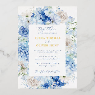Invitation En Aluminium Mariage Cadre Floral Bleu Élégant