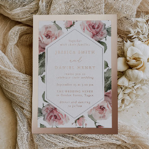 Invitation En Aluminium Mariage Cadre Floral Blush Or Rose
