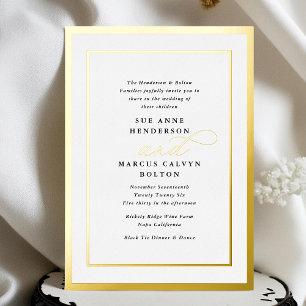 Invitation En Aluminium Mariage Cadre Or Calligraphie Formel Élégant