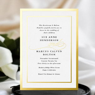 Invitation En Aluminium Mariage Cadre Or Calligraphie Formel Élégant