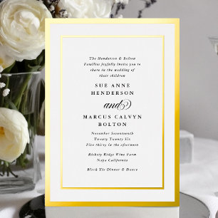 Invitation En Aluminium Mariage Cadre Or Calligraphie Formel Élégant