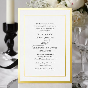 Invitation En Aluminium Mariage Cadre Or Calligraphie Formel Élégant