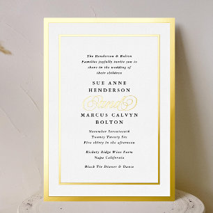 Invitation En Aluminium Mariage Cadre Or Calligraphie Formel Élégant