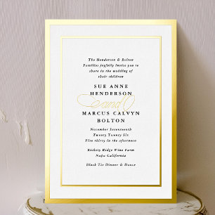 Invitation En Aluminium Mariage Cadre Or Calligraphie Formel Élégant
