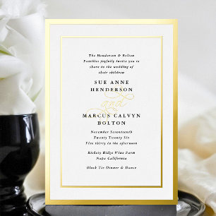 Invitation En Aluminium Mariage Cadre Or Calligraphie Formel Élégant