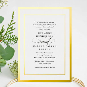 Invitation En Aluminium Mariage Cadre Or Calligraphie Formel Élégant