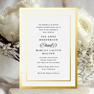 Invitation En Aluminium Mariage Cadre Or Calligraphie Formel Élégant
