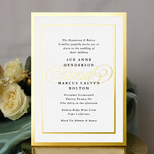 Invitation En Aluminium Mariage Cadre Or Calligraphie Formel Élégant