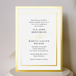 Invitation En Aluminium Mariage Cadre Or Calligraphie Formel Élégant