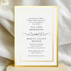 Invitation En Aluminium Mariage Cadre Or Calligraphie Formel Élégant