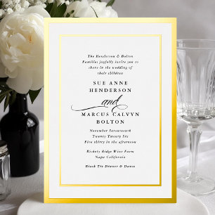 Invitation En Aluminium Mariage Cadre Or Calligraphie Formel Élégant