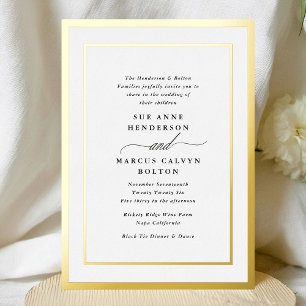 Invitation En Aluminium Mariage Cadre Or Calligraphie Formel Élégant