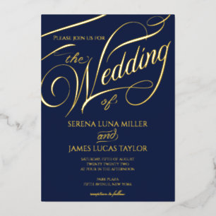 Invitation En Aluminium Mariage Calligraphié à Feuille d'Or Romantique