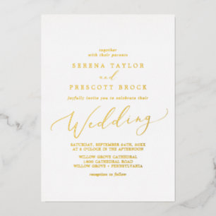 Invitation En Aluminium Mariage Calligraphié avec Feuille d'Or Délicate