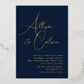 Invitation En Aluminium mariage calligraphié bleu marine et or (Recto)