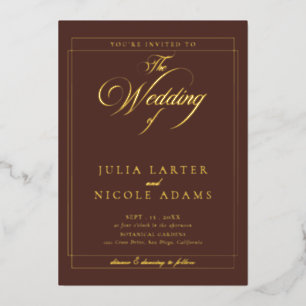Invitation En Aluminium Mariage Calligraphié Classique Ivoire Noir