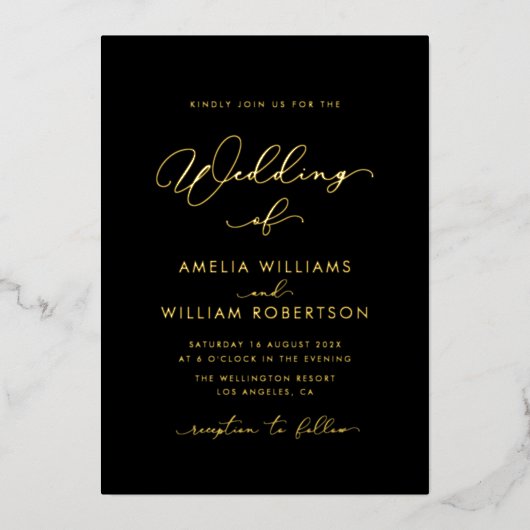Invitation En Aluminium mariage calligraphié en écriture noire et dorée (Recto)