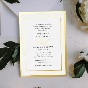 Invitation En Aluminium Mariage calligraphié formel noir et blanc or