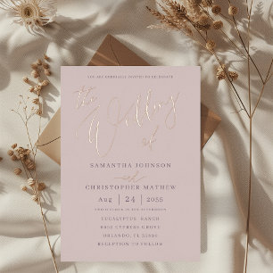 Invitation En Aluminium Mariage Calligraphié Moderne Rose Gold