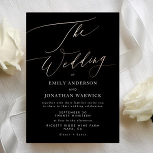Invitation En Aluminium Mariage Calligraphie Moderne Rose Or Noir