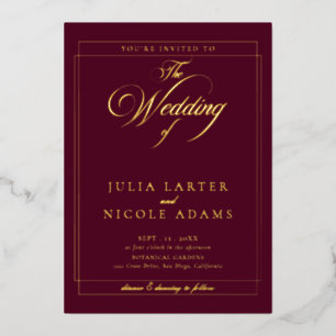 Invitation En Aluminium Mariage Calligraphie Noir Ivoire Classique