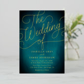 Invitation En Aluminium Mariage Calligraphié Or Teal Script (Debout devant)