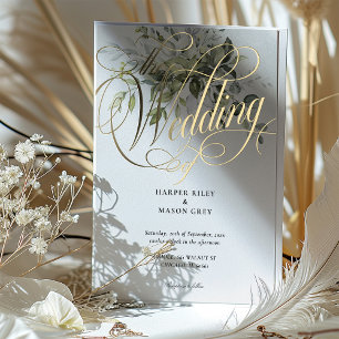Invitation En Aluminium Mariage Calligraphié Or Vert Élégant Script