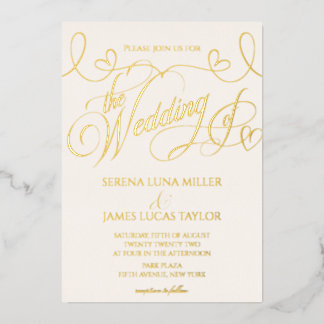 Invitation En Aluminium Mariage Calligraphique à l'Or Romantique
