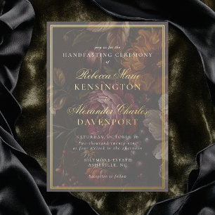 Invitation En Aluminium Mariage calligraphique floral sombre et mystérieux