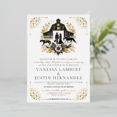 Invitation En Aluminium Mariage campagnard noir et or (Debout devant)