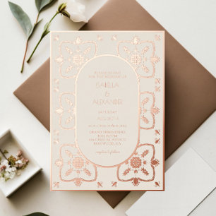 Invitation En Aluminium Mariage Carrelage Méditerranéen Or Rose Luxe