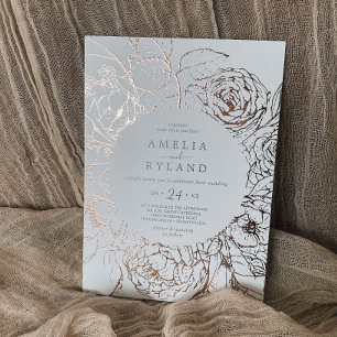 Invitation En Aluminium Mariage Casual Rose Doré Floral Doré Blush