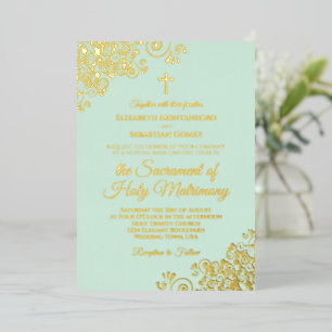 Invitation En Aluminium Mariage catholique moderne Elégante Monnaie Vert &