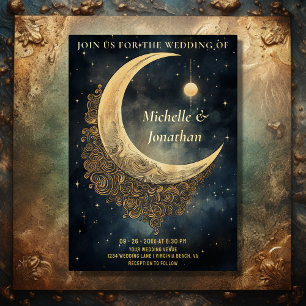 Invitation En Aluminium Mariage céleste de la Lune, du Soleil et des Étoil