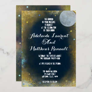 Invitation En Aluminium Mariage céleste de la pleine lune élégant : bleu e