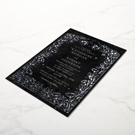 Invitation En Aluminium Mariage céleste de minuit noir étoiles lune (Rotation)