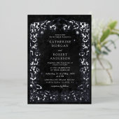 Invitation En Aluminium Mariage céleste de minuit noir étoiles lune (Debout devant)