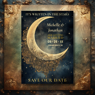 Invitation En Aluminium Mariage céleste Lune et Étoiles, Sauvegarder la Da