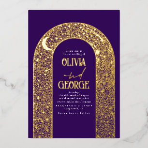 Invitation En Aluminium Mariage céleste moderne romantique violet et or